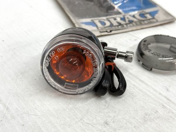 CH292 (2) Drag Specialties Black Front Universal Turn Signal Smoke Lens 2020-0474 for Harley