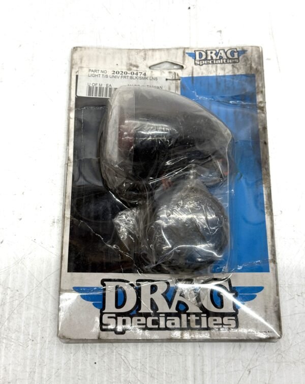 CH292 (5) Drag Specialties Black Front Universal Turn Signal Smoke Lens 2020-0474 for Harley
