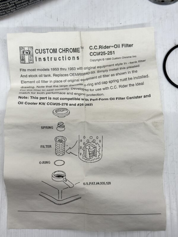 3 Custom Chrome  C.C.Rider Oil Filter CCI25-251 for 1953-1983 Harley