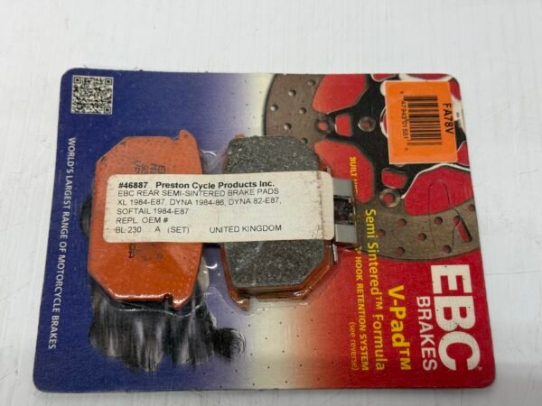 EBC Rear Semi-Sintered Brake Pads FA78V for Harley 1984-E87 Sportster, 1984-86 Dyna, 1984-E87 Softail