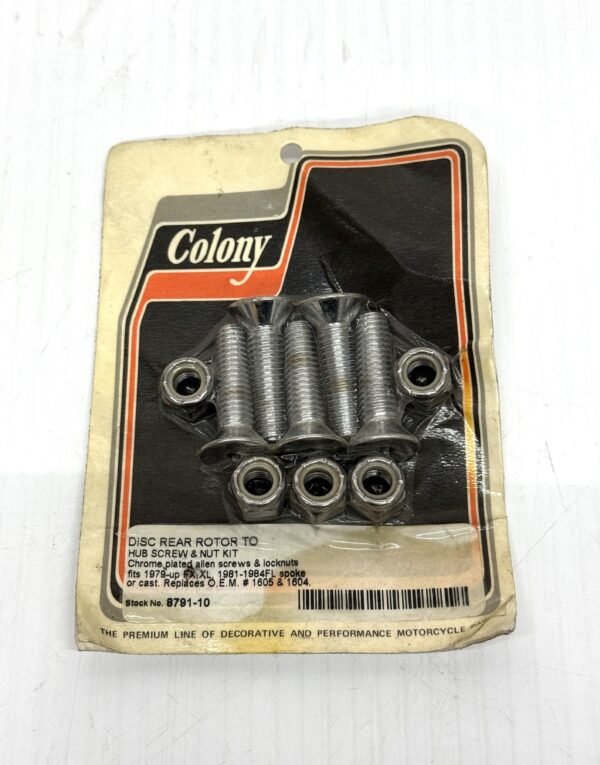Colony Chrome Disc Rear Rotor to Hub Screw & Nut 8791-10 for Harley 1979-up FX XL, 81-84 FL