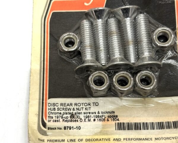 Colony Chrome Disc Rear Rotor to Hub Screw & Nut 8791-10 for Harley 1979-up FX XL, 81-84 FL