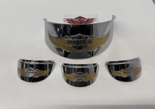 OEM Harley Eagle Wing Headlight Cap OEM 67791-91T and Driving Light Visors 67796-91T