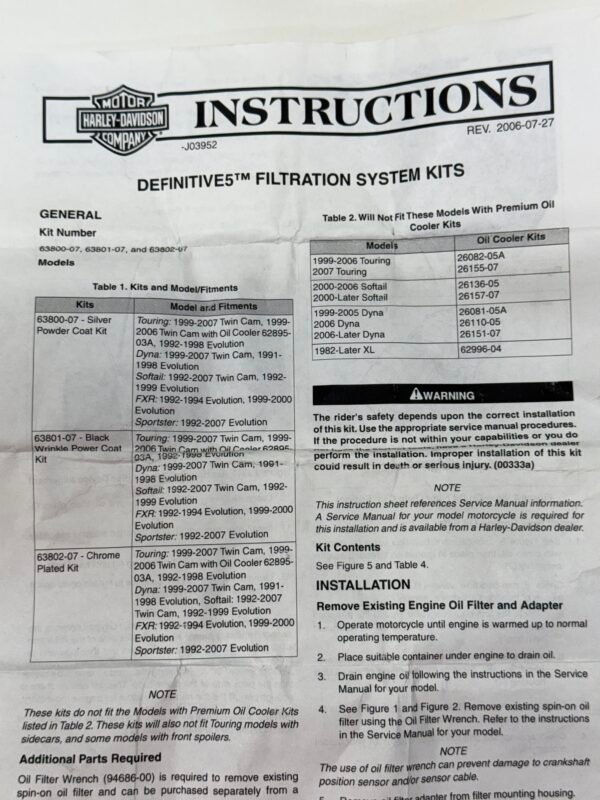 OEM Harley Definitive5 Filtration System 63801-07