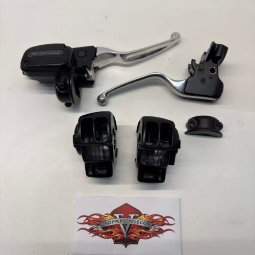Handlebar Control Kit, Master Cylinder, Clutch Lever, Controls Black for Harley FLT